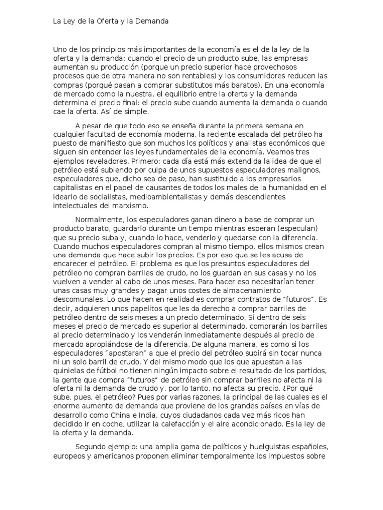 La Ley de La Oferta y La Demanda | PDF | Oferta y demanda | Oferta ...
