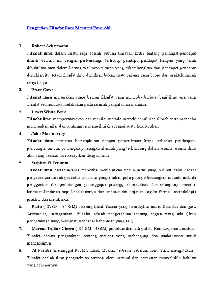 Pengertian Filsafat Ilmu Menurut Para Ahli Pdf