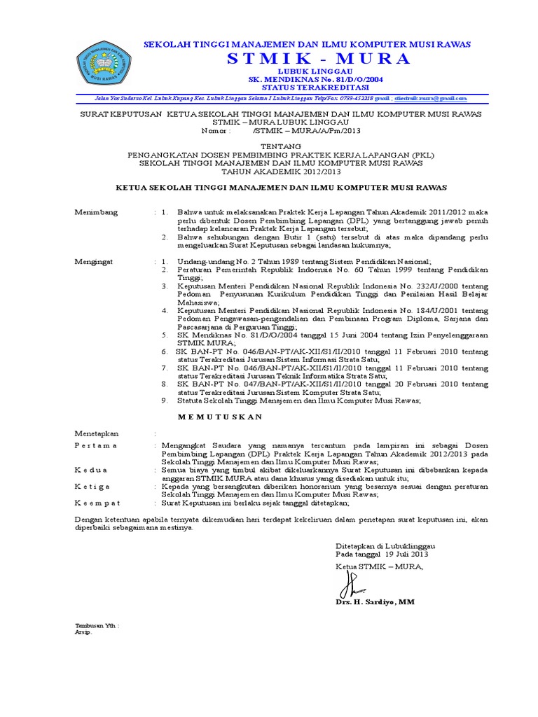 Contoh Sk Pembimbing Pkl