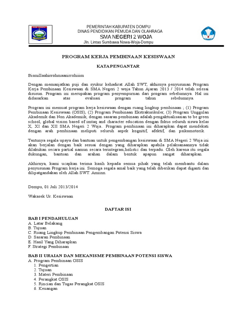 Program Kerja Pembinaan Kesiswaan | PDF
