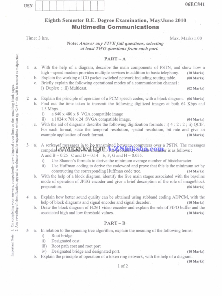 Multimedia Communications Exam Questions | PDF | Transmission Control ...