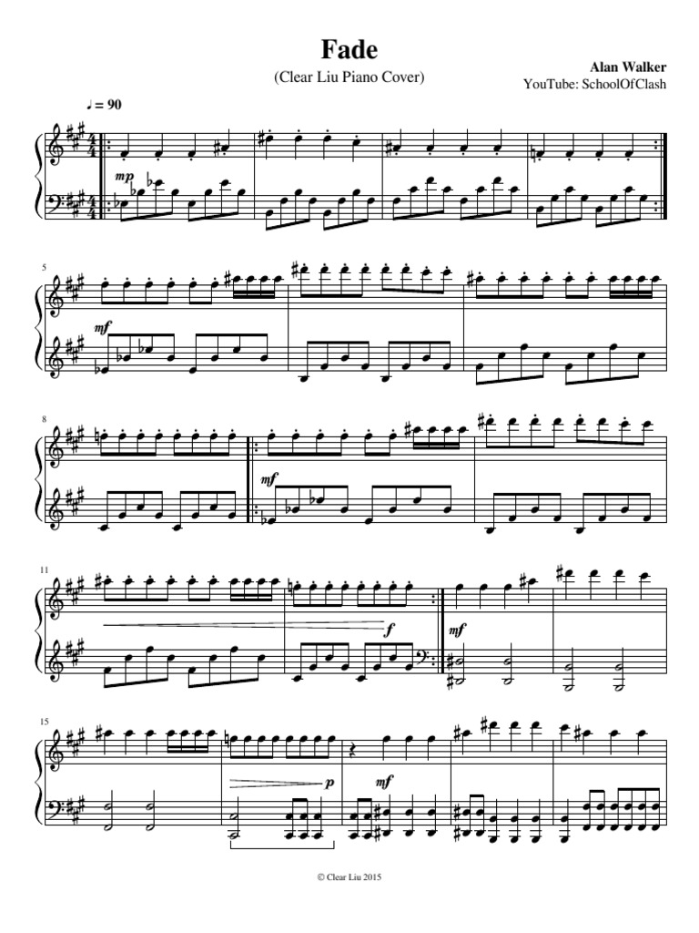 Alan Walker Fade Clear Liu Piano Cover Pdf