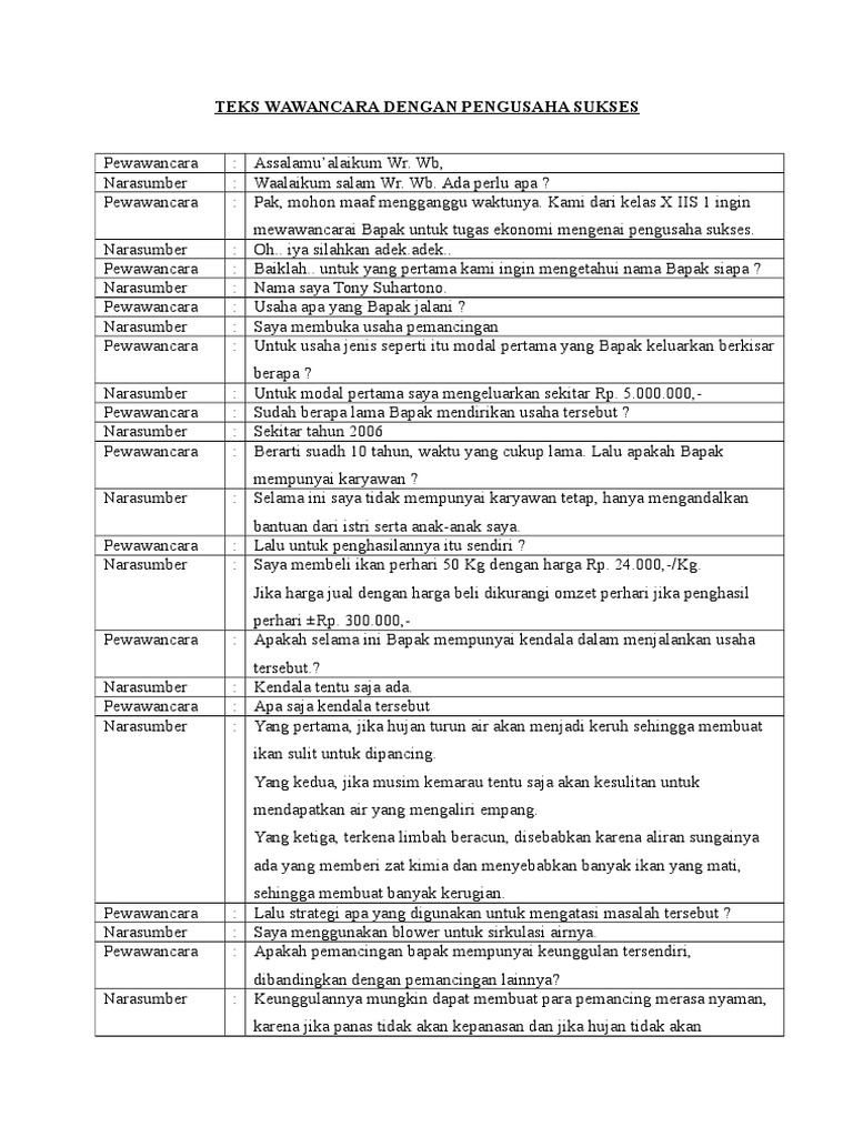 Teks Wawancara Dengan Pengusaha Sukses