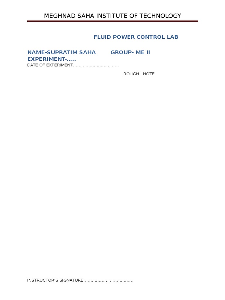 Supratim Saha's Fluid Power Lab Notes | PDF | Technology & Engineering