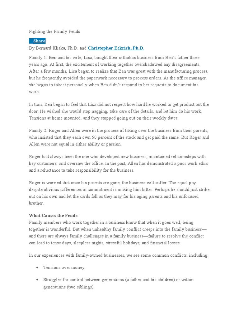 Resolving Family Business Conflicts | PDF | Leadership | Psychological ...