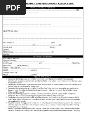 Contoh Perjanjian Kereta Sewa  PDF