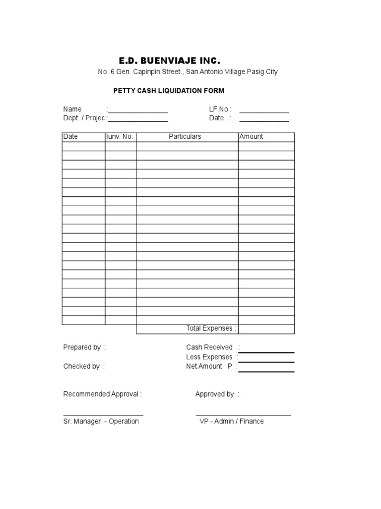 Petty Cash Liquidation Form Template | PDF | Business | Finance & Money ...