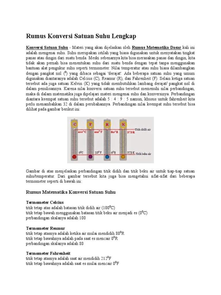 Rumus Konversi Satuan Suhu Lengkap