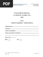 Evaluarea Nationala, Cls VI, 2016 - Test 1 Limba Si Comunicare Franceza