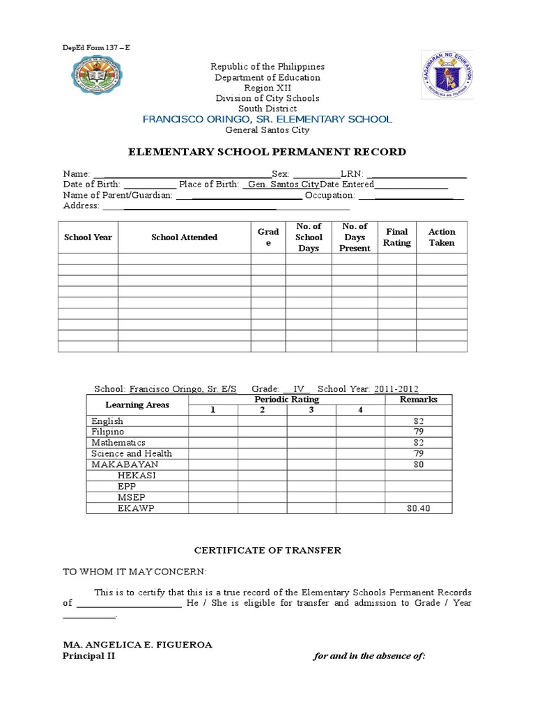 Deped Form 137