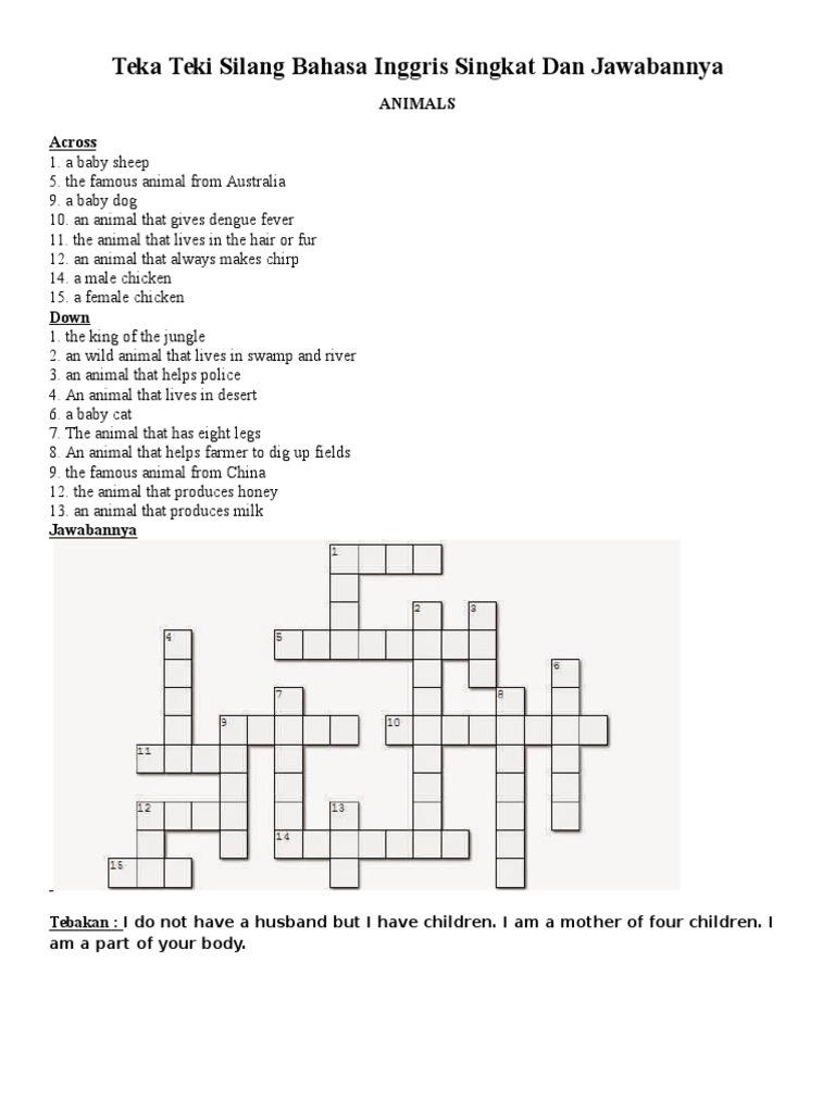 Teka Teki Silang Bahasa Inggris Singkat Dan Jawabannya Mammals