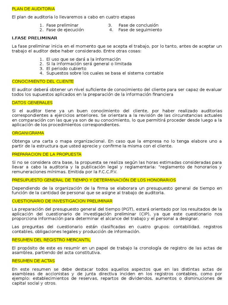 Planificacion de Auditoria | PDF | Contralor | Contabilidad