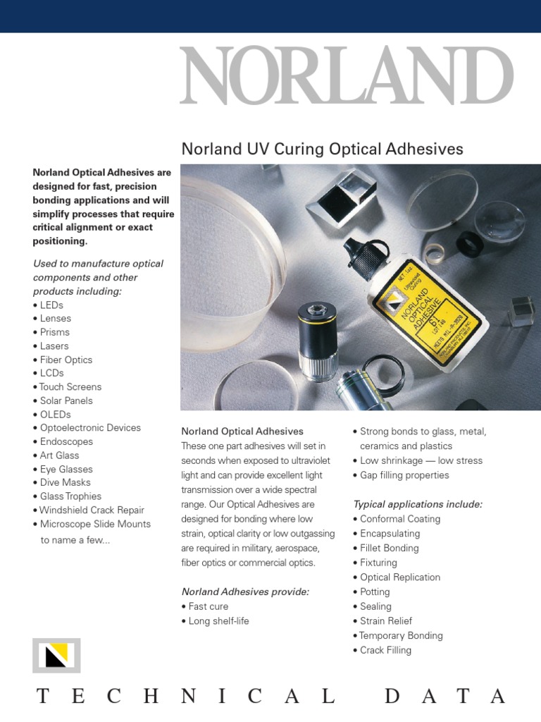 Norland Optical Adhesives Selection Guide PDF Adhesive Optics