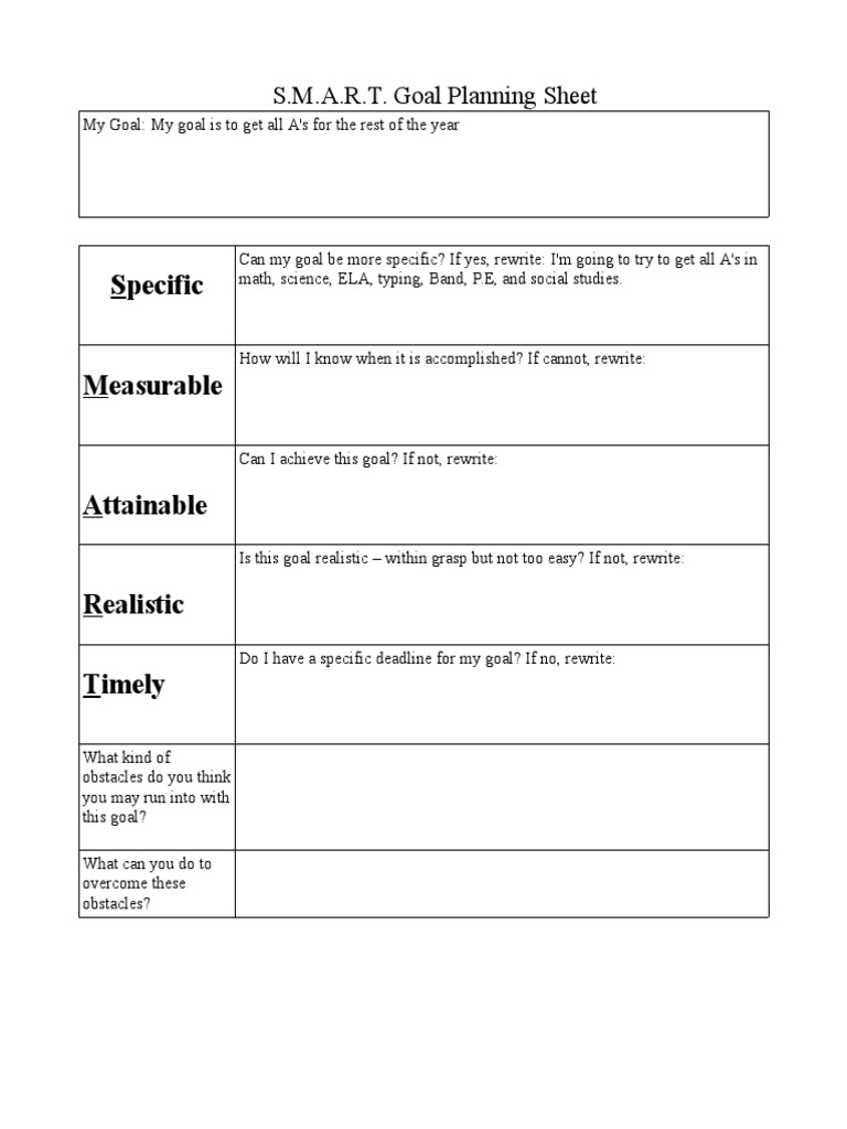 S.M.A.R.T. Goal Planning Template | PDF