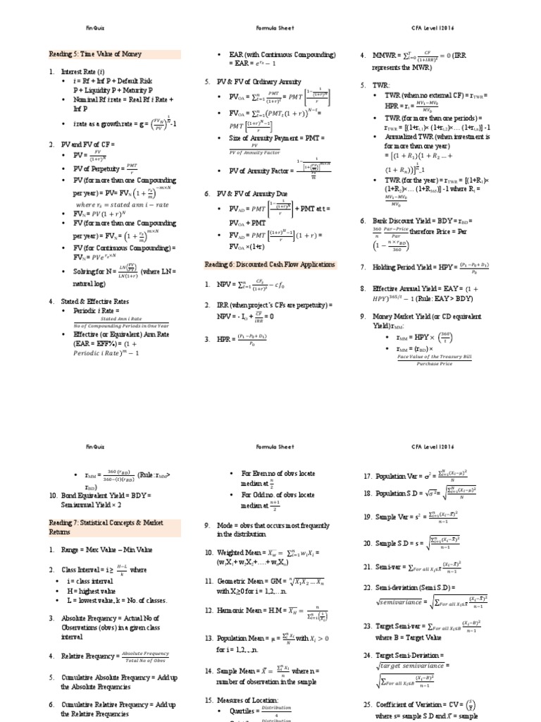 CFA Level 1, June, 2016 Formula Sheet Deferred Tax Money Supply