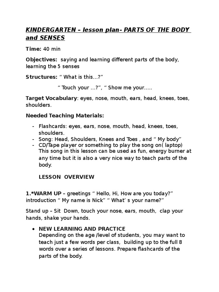 Kindergarten Lesson Plan PDF Lesson Plan Teaching And Learning