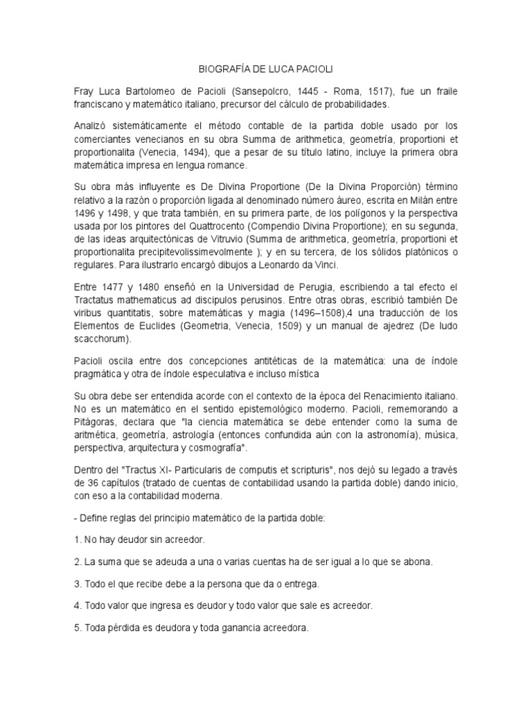 Biografía de Luca Pacioli | PDF