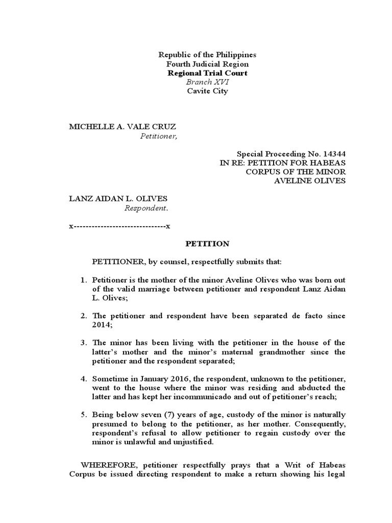 Petition for Habeas Corpus Habeas Corpus Virtue