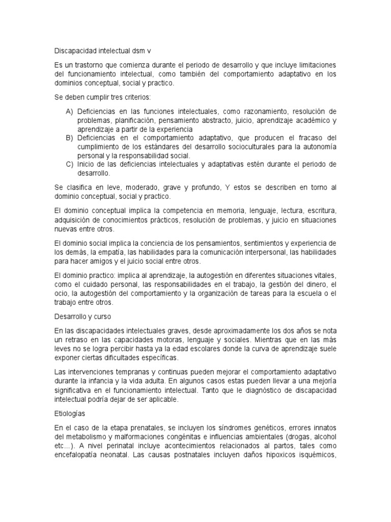 Discapacidad Intelectual Dsm V Discapacidad intelectual