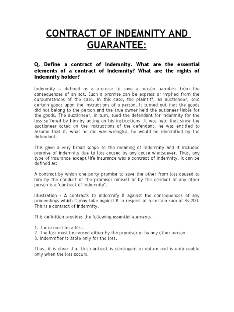 Law Guarantee Indemnity