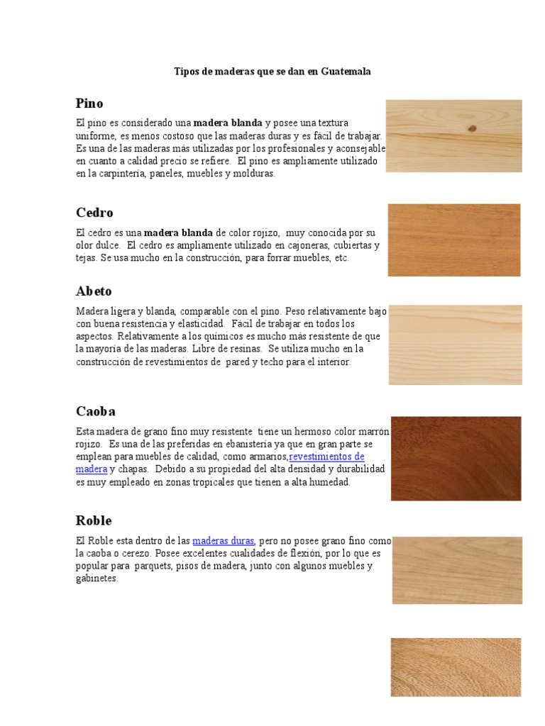 Tipos de Maderas Que Se Dan en Guatemala PDF Carpintería Herramientas