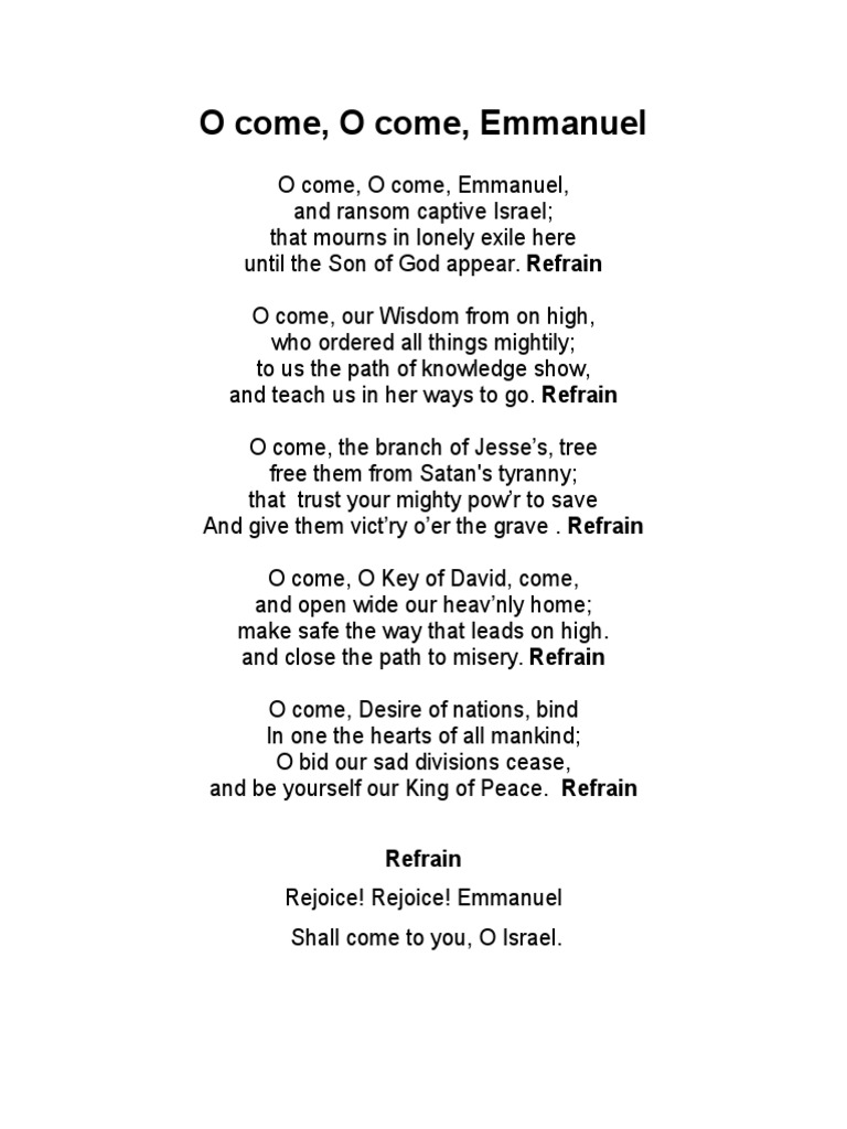 O Come, O Come, Emmanuel: Refrain | PDF | Books Of The Hebrew Bible |  Religious Texts, image size:768x1024
