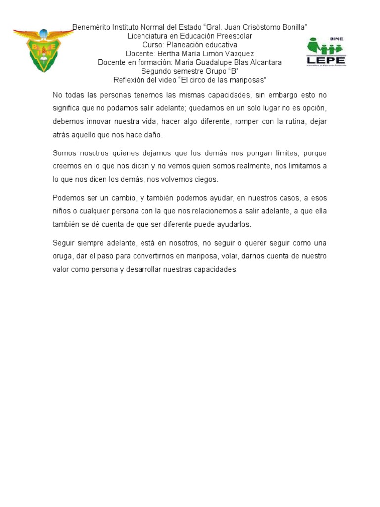 Reflexión El Circo de Las Mariposas