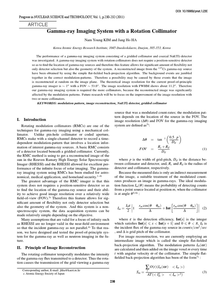 Gamma-Ray Imaging System With A Rotation Collimator: Article | Download ...