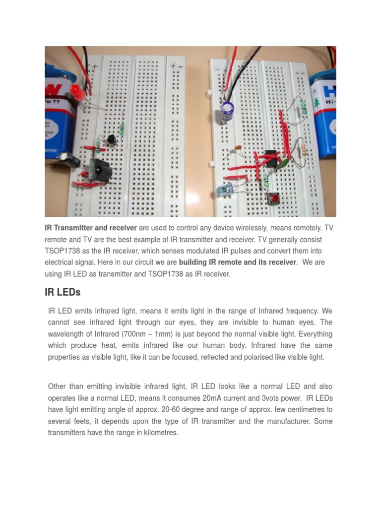 IR Transmitter and Receiver Circuit Guide | PDF | Infrared | Remote Control