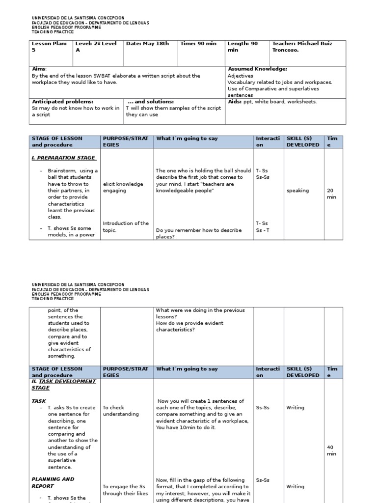 Lesson Plan for English Pedagogy Class | PDF | Lesson Plan | Applied ...