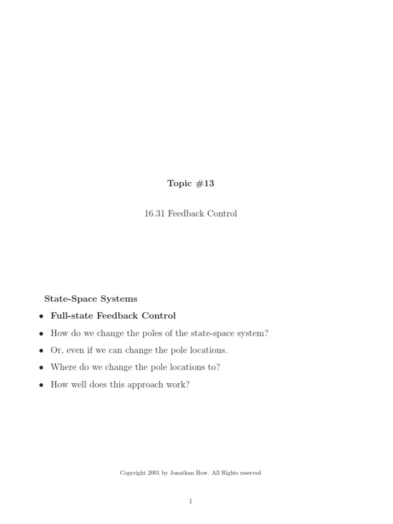 Full State Feedback Control PDF Control Theory Emergence