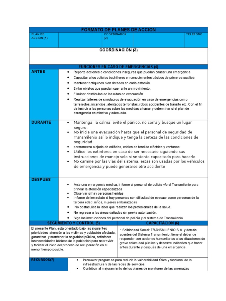 Formato de Planes de Accion | PDF | Policía | Incidente de emergencia, image size:768x1024
