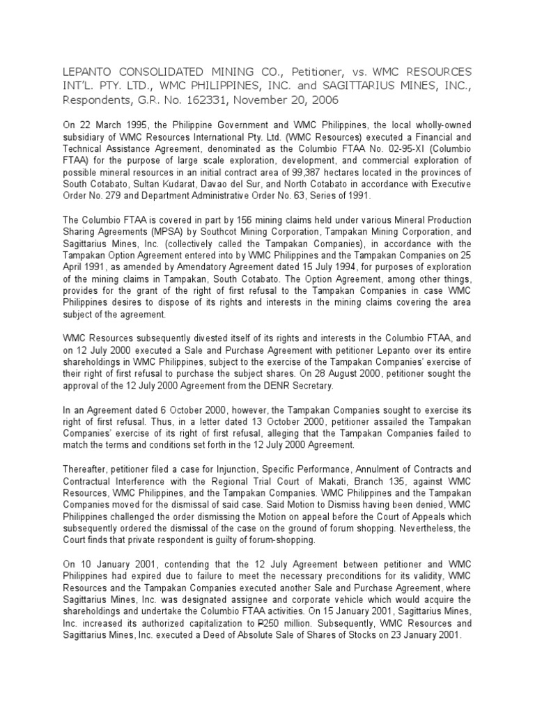 Lepanto vs. WMC: Columbio FTAA Dispute | PDF | Due Process Clause ...