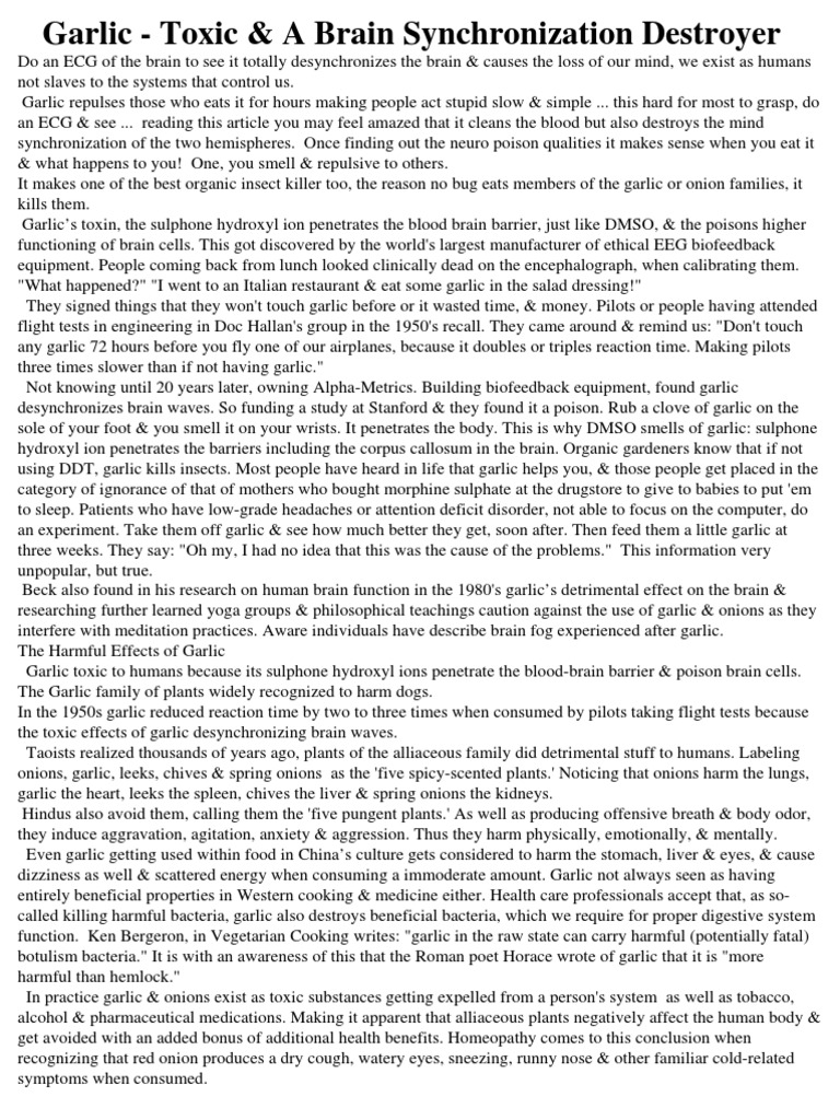 Garlic Toxic & A Brain Synchronization Destroyer PDF Garlic Onion