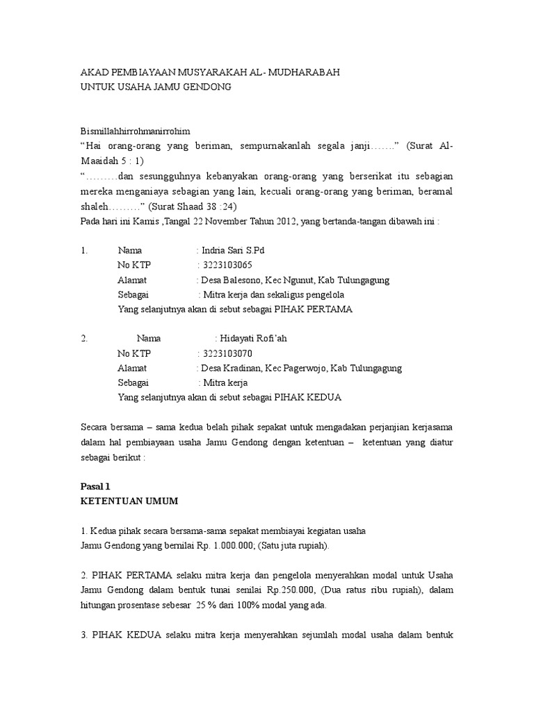 Contoh Kontrak Musyarakah Pdf
