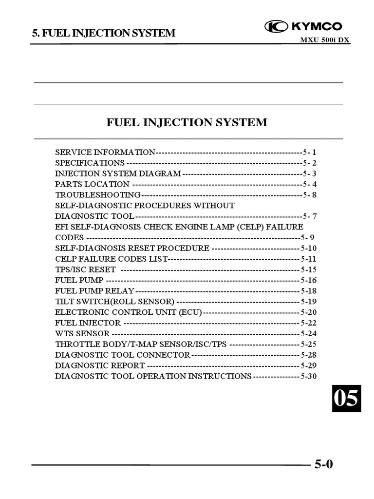Kymco MXU 500i DX Fuel Injection Guide | PDF | Throttle | Fuel Injection