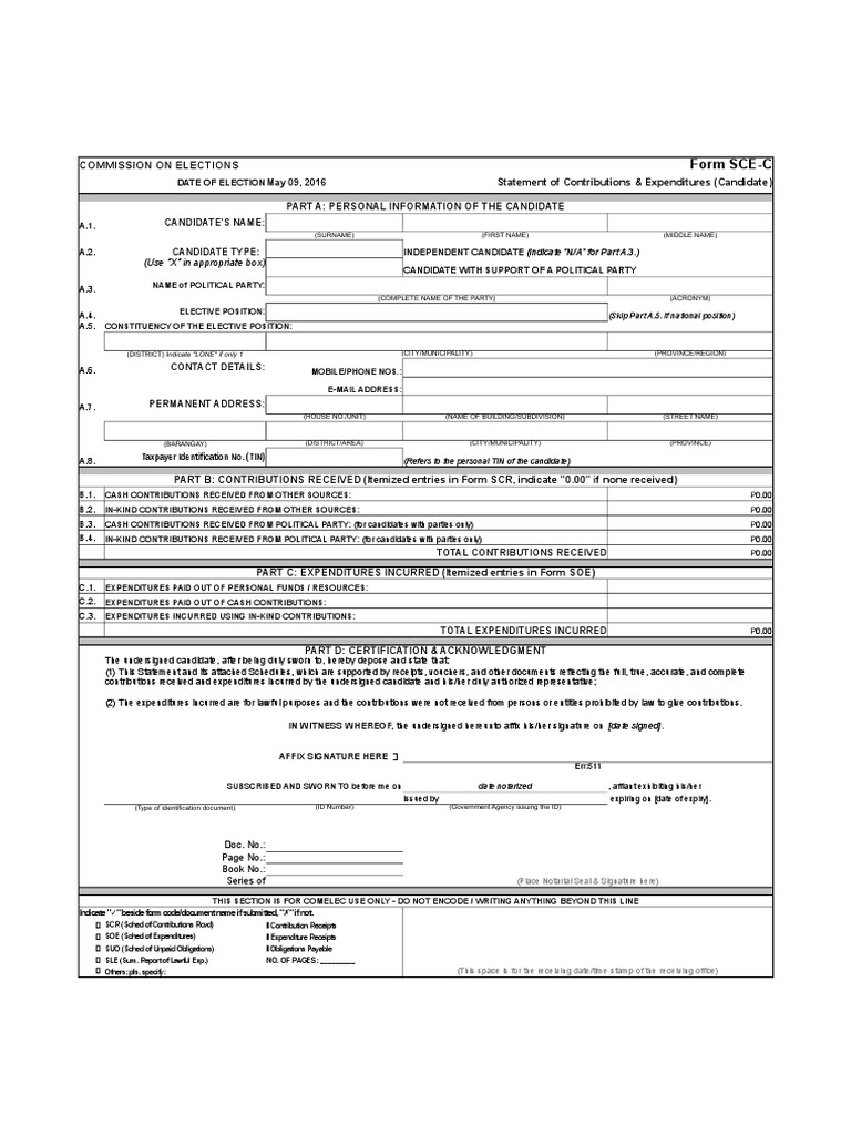 SOCE Form Guidelines for Candidates 2025 | PDF | Affidavit | Notary Public