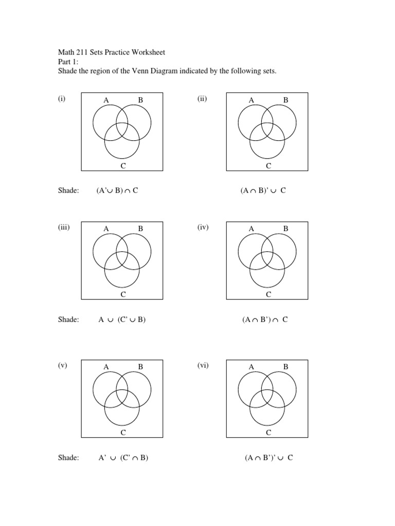 Venn Diagram Set Operations Worksheet | PDF | Teaching Methods & Materials