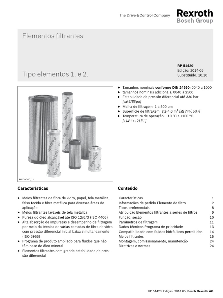 Elementos Filtrantes Solufil Bosch Rexroth | PDF | Filtragem | Óleo de ...