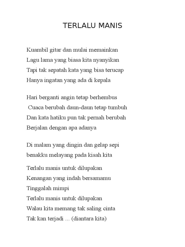 Lirik Lagu Terlalu Manis