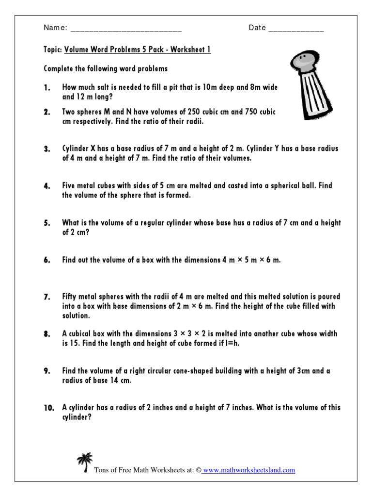 Volume  PDF  Volume  Sphere For Volume Word Problems Worksheet