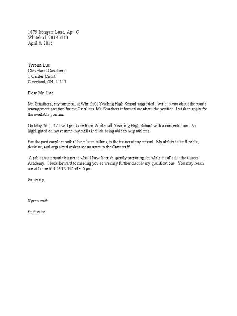 Application for Cavaliers Sports Position | PDF | Sports & Recreation