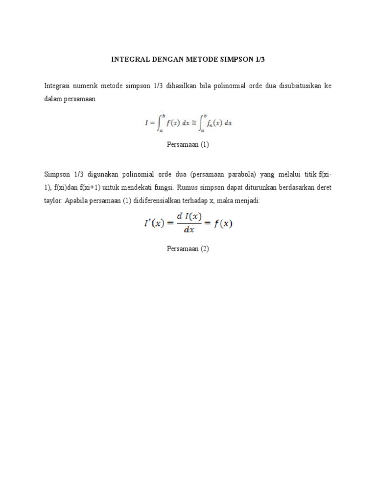 Integral Metode Simpson 1/3 | PDF