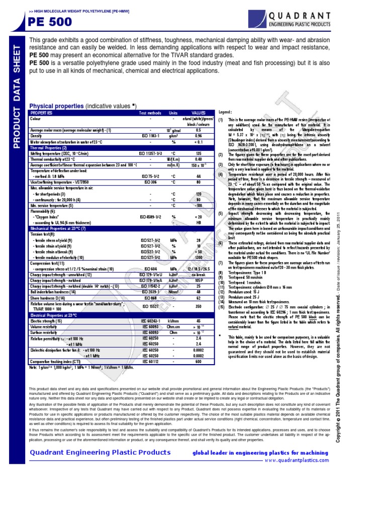2016-03-10 PE-HD 500 - Ficha Técnica | PDF | Polyethylene | Strength Of ...