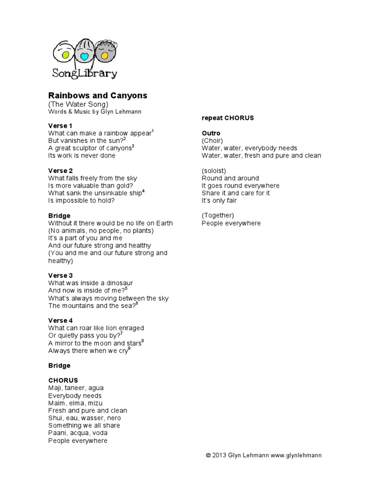 Lyrics to Rainbows and Canyons by Glyn Lehmann Evaporation Earth
