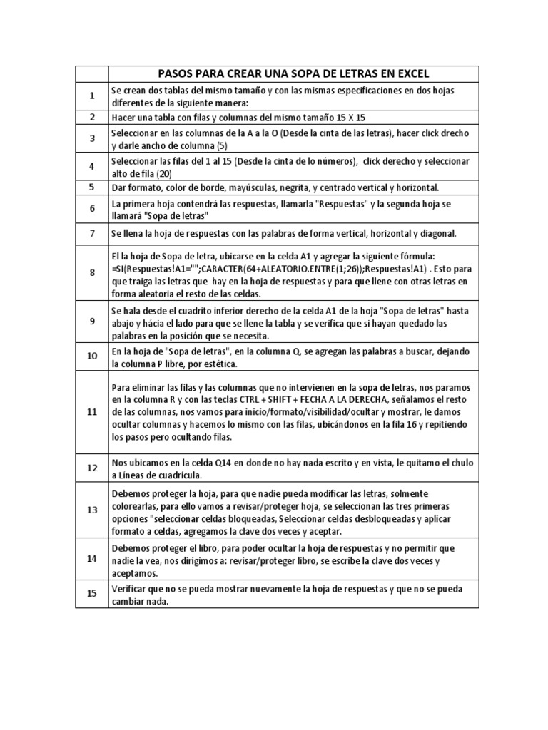 Pasos Para Crear Una Sopa de Letras en Excel Búsqueda de