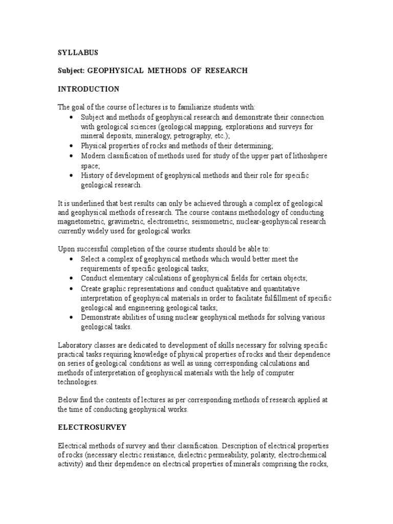 Geophysical Research Methods Syllabus | PDF | Geophysics | Reflection ...