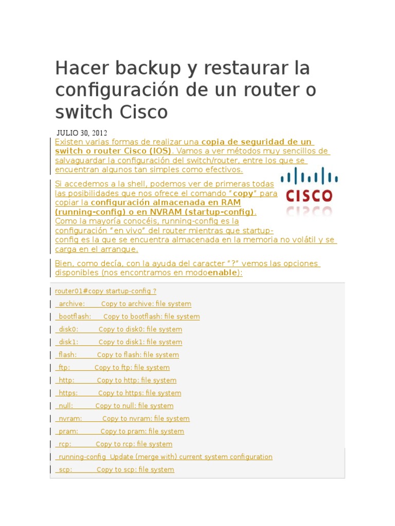 Backup y restauración en Cisco | PDF | Apoyo | Archivo de computadora