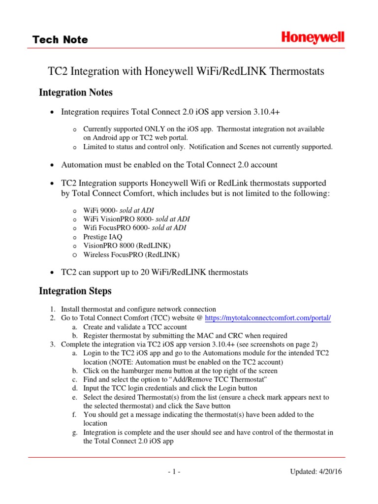 Total Connect 2 0 Integration Total Connect Comfort Wifi Thermostats
