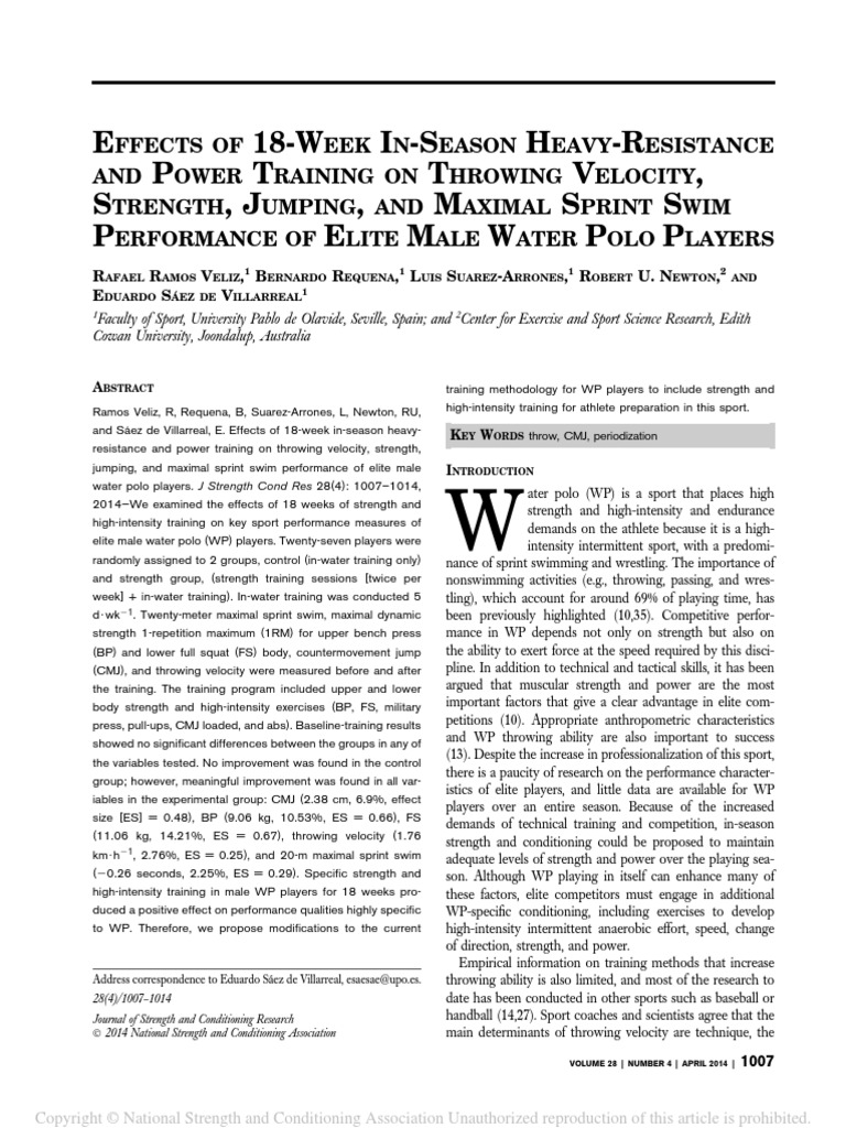 Training Program Water Polo Strength Training Effect Size Prueba